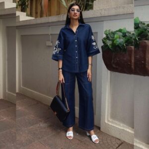 Navy Embroidered Coord Set