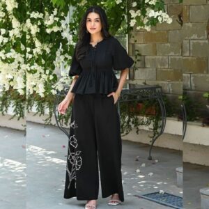 Black Floral Peplum Coord Set