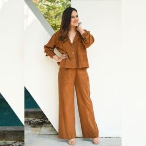Linen Blend Crop Top & Trousers Set